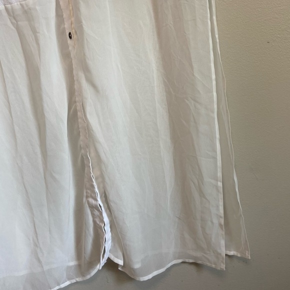Fifth & Park White Button Down Collared Sheer Maxi Dress - Picture 9 of 11